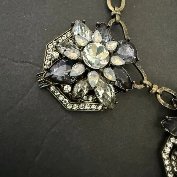 BaubleBar Statement Necklace Crystal Accents Antique Gold-Tone Links Adjustable - Picture 8 of 14